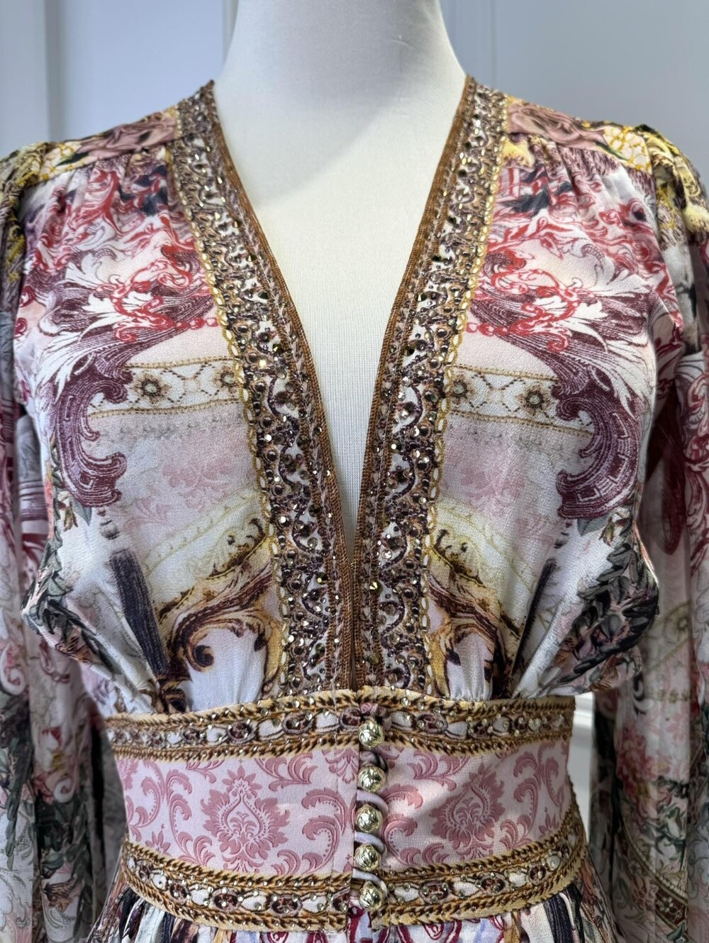 Camilla shaped waistband dress with gathered sleeves In Kissed By The Prince - Picture 9 of 16